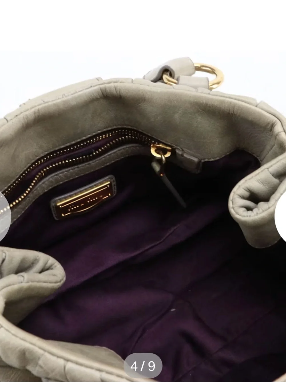 Miu Miu Quilted Pale Beige Leather Satchel with Gold Hardware